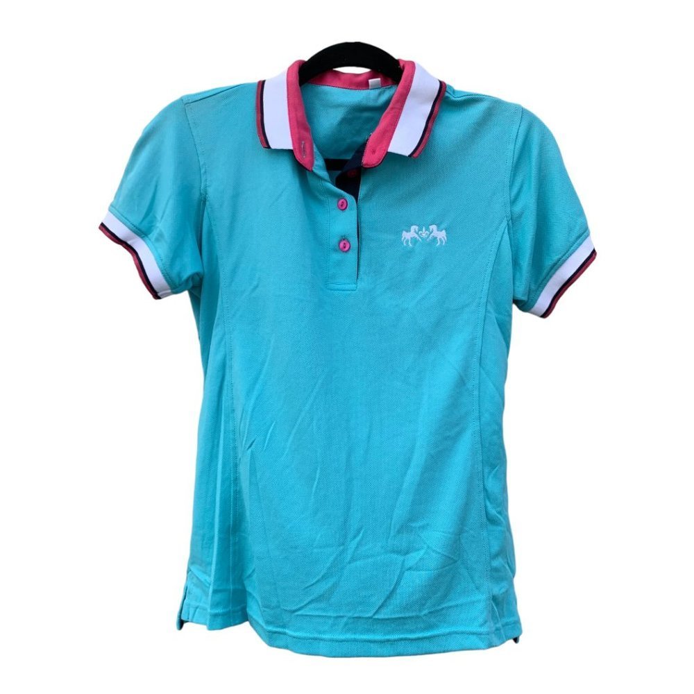 NEW EQUINE COUTURE ladies "Kirsten" aqua teal button down polo shirt